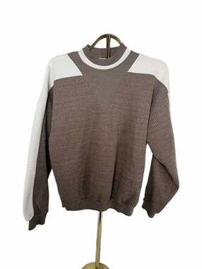 Vintage Jean Michaud Knit Sweater Two-Tone Brown White Size XL